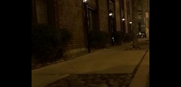 Street upskirt movie scene with a dark brown