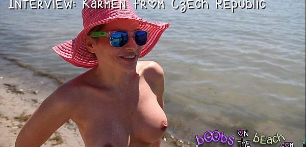 Topless beach interview